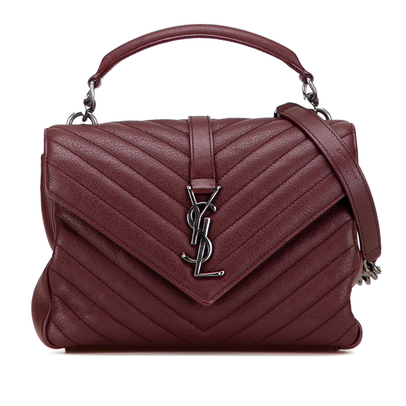 Pre-Loved Saint Laurent Medium Monogram Chevron Quilted Lambskin College Satchel - Picture 1 of 10